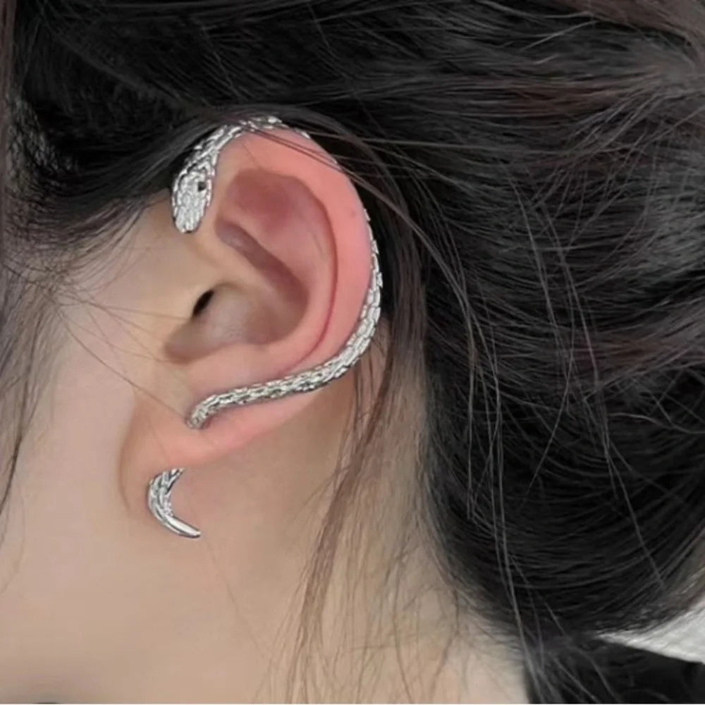 4/$15 Silver Snake Earring Crawler Cuff